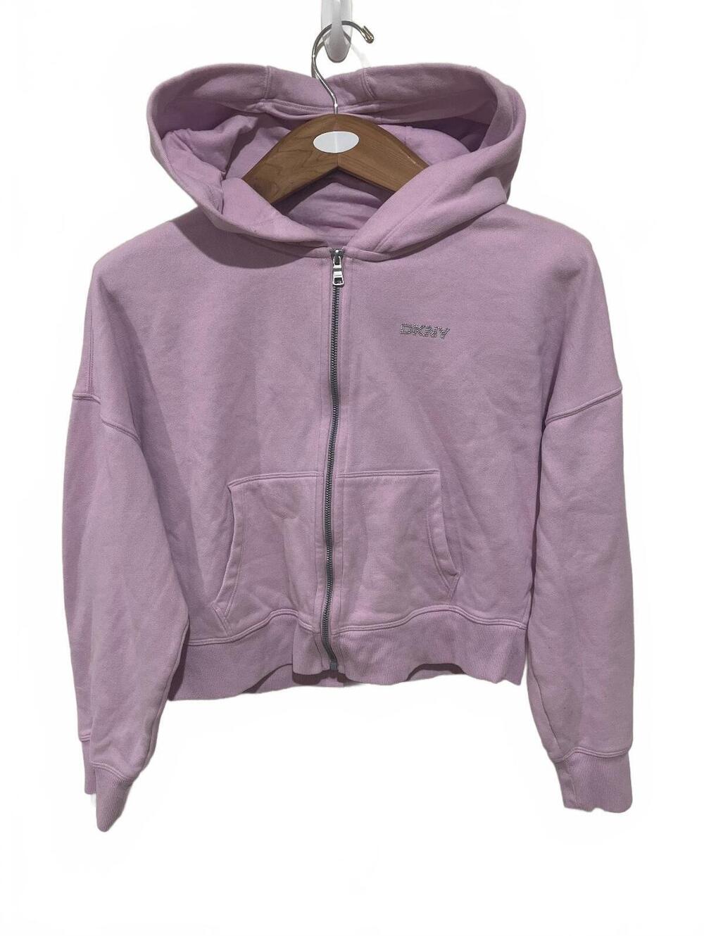 DKNY Sport Women's Pink Hoodie with Studded Rhinestone Logo, Size M